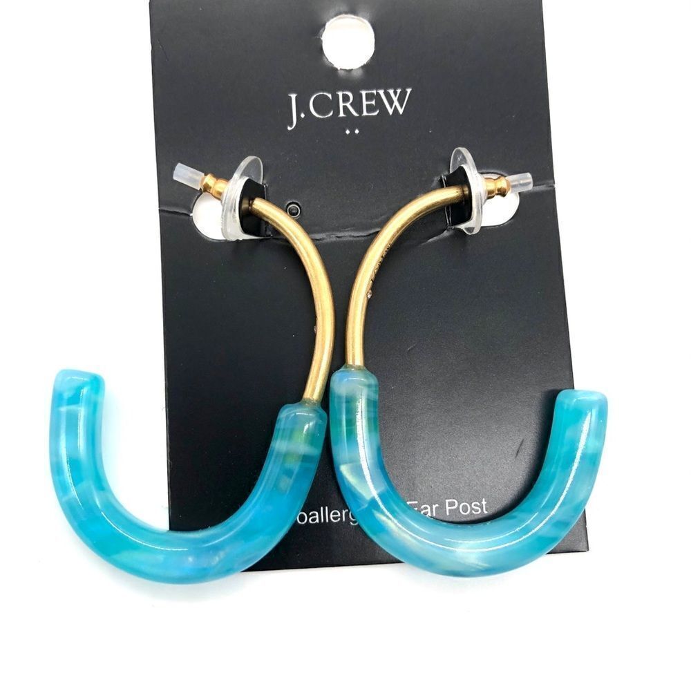 J. Crew Blue Tortoise Half open Hoops NWT